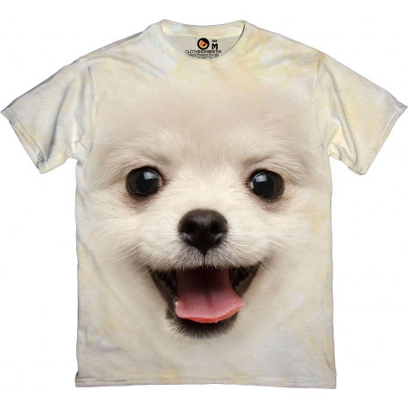 Closeup Furry Happiness White Pomeranian Spitz Dog T-Shirt