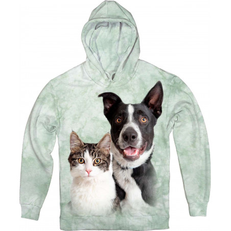 Tabby White Cat and Happy Border Collie Hoodie Tabby White Cat and Happy Border Collie Hoodie