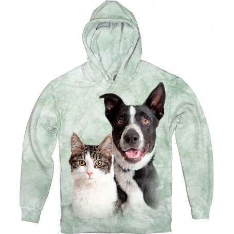 Tabby White Cat and Happy Border Collie Hoodie