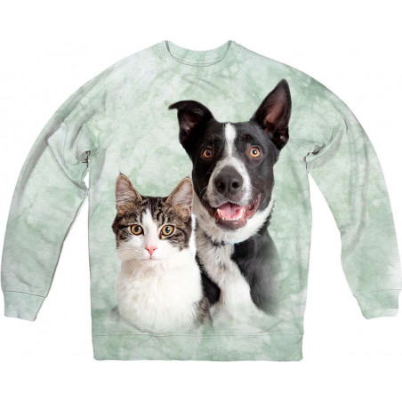 Tabby White Cat and Happy Border Collie Sweatshirt Tabby White Cat and Happy Border Collie Sweatshirt
