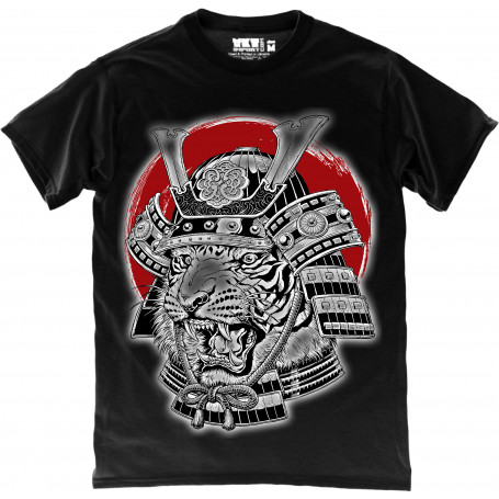 Tiger Samurai in Black T-Shirt