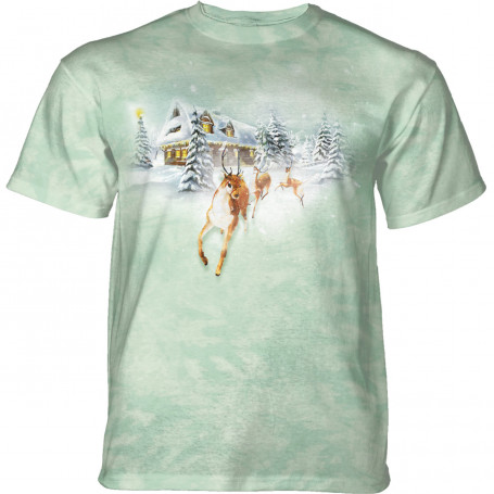 Holiday Reindeer Cabin in Green T-Shirt