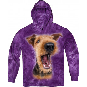 Excited Airedale Terrier in purple Hoodie Excited Airedale Terrier in purple Hoodie