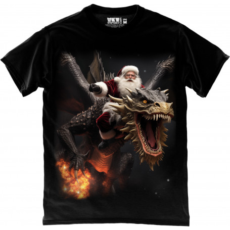 Santa Riding Fire Dragon T-Shirt