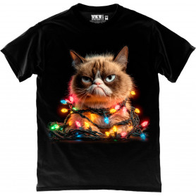 Grumpy Christmas Lights Cat T-Shirt