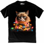 Grumpy Christmas Lights Cat T-Shirt