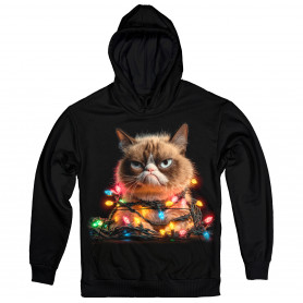 Grumpy Christmas Lights Cat Hoodie