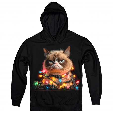 Grumpy Christmas Lights Cat Hoodie
