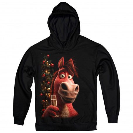 Festive Red Horse Toast – Christmas Hoodie