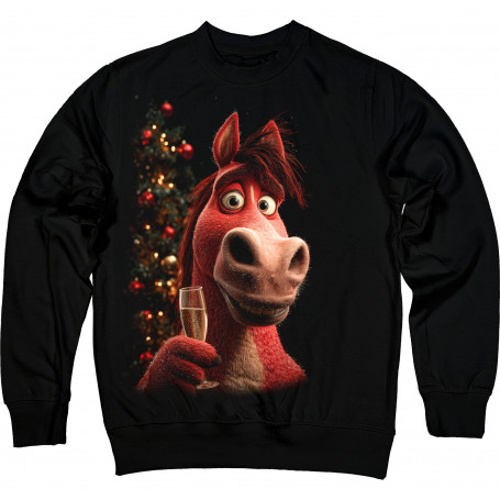 Festive Red Horse Toast – Christmas Sweatshirt