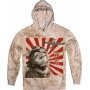 Kamikaze Cat aviator graphic on a mottled brown hoodie