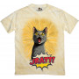 JRAtt cartoon cat graphic on a light T-shirt