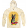 JRAtt cartoon cat graphic on a light hoodie