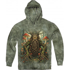 Forest Guardian woodland spirit graphic on a green hoodie