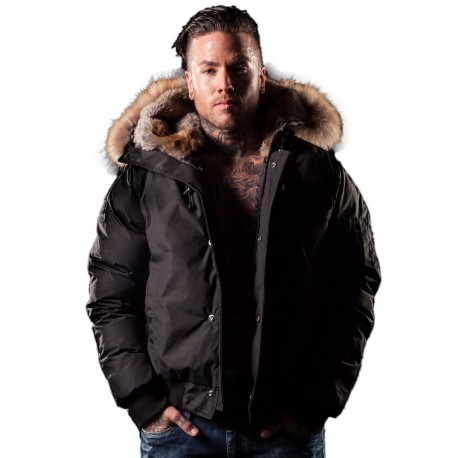 mens black bomber jacket with fur hood