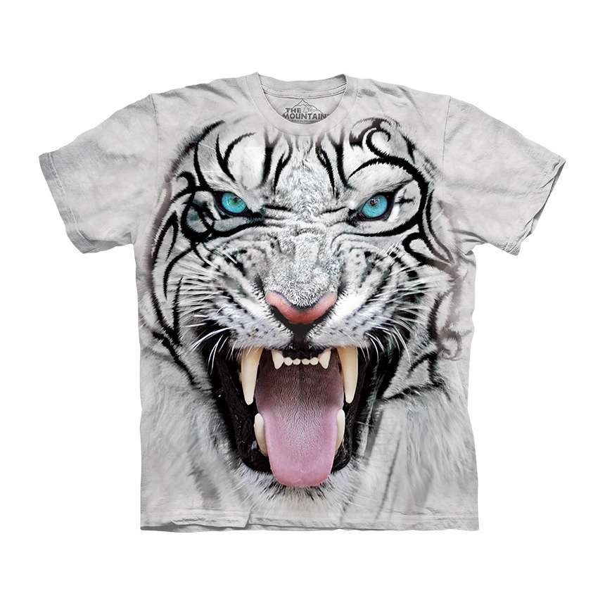 Big Face Tribal White Tiger T-Shirt - clothingmonster.com