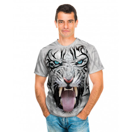 Big Face Tribal White Tiger T-Shirt - clothingmonster.com